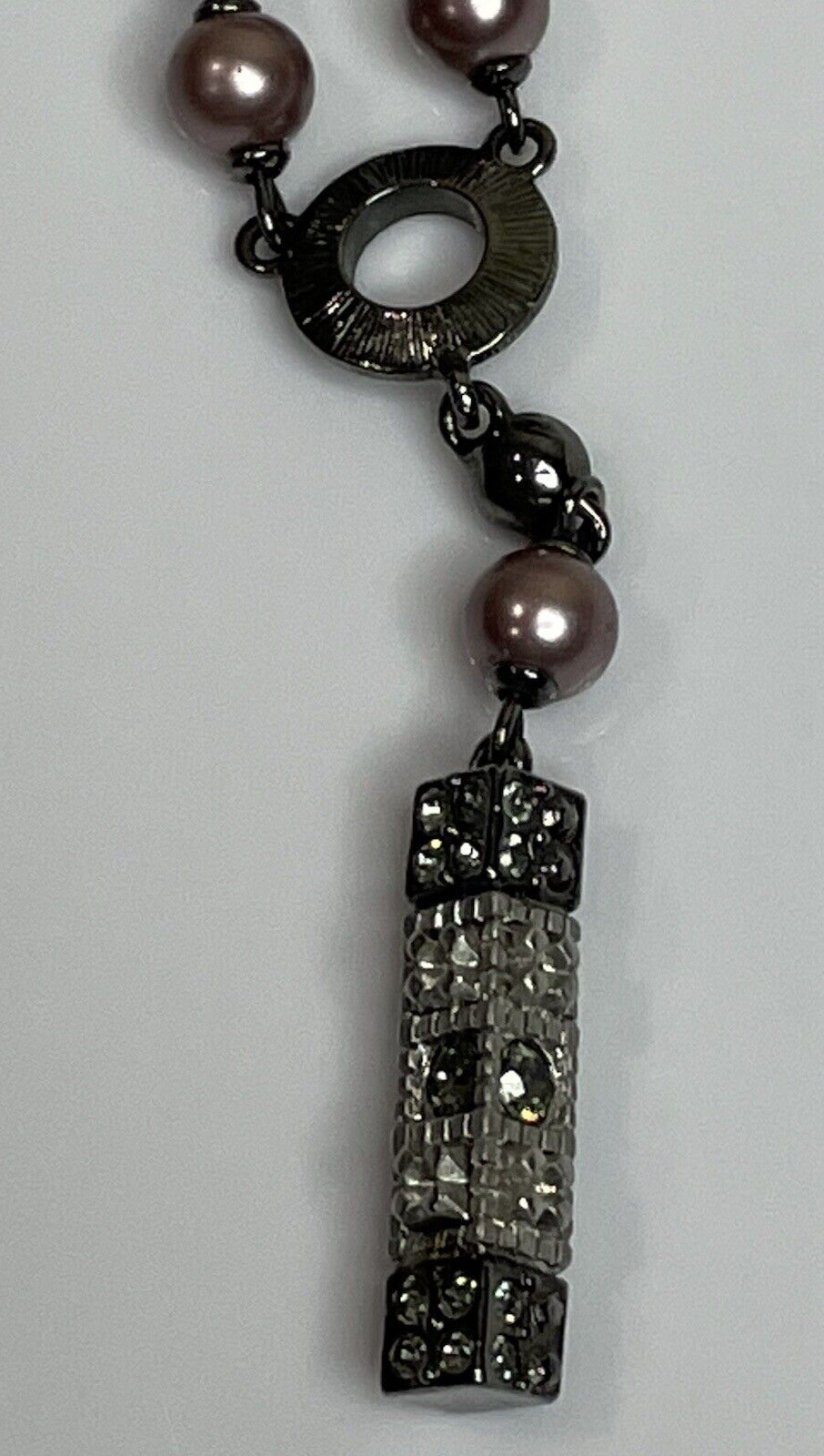 Women's Fashion Jewelry Silver Detailed Long Block Bar Necklace Onyx Color Chain