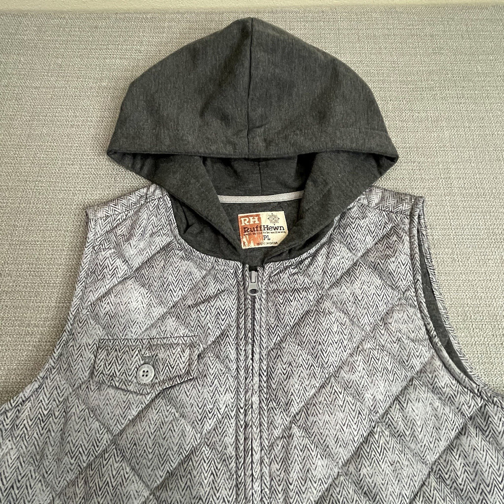 Ruff Hewn Women's Size PL (Petite Large) Quilted Gray Hoodie Vest w/Pockets