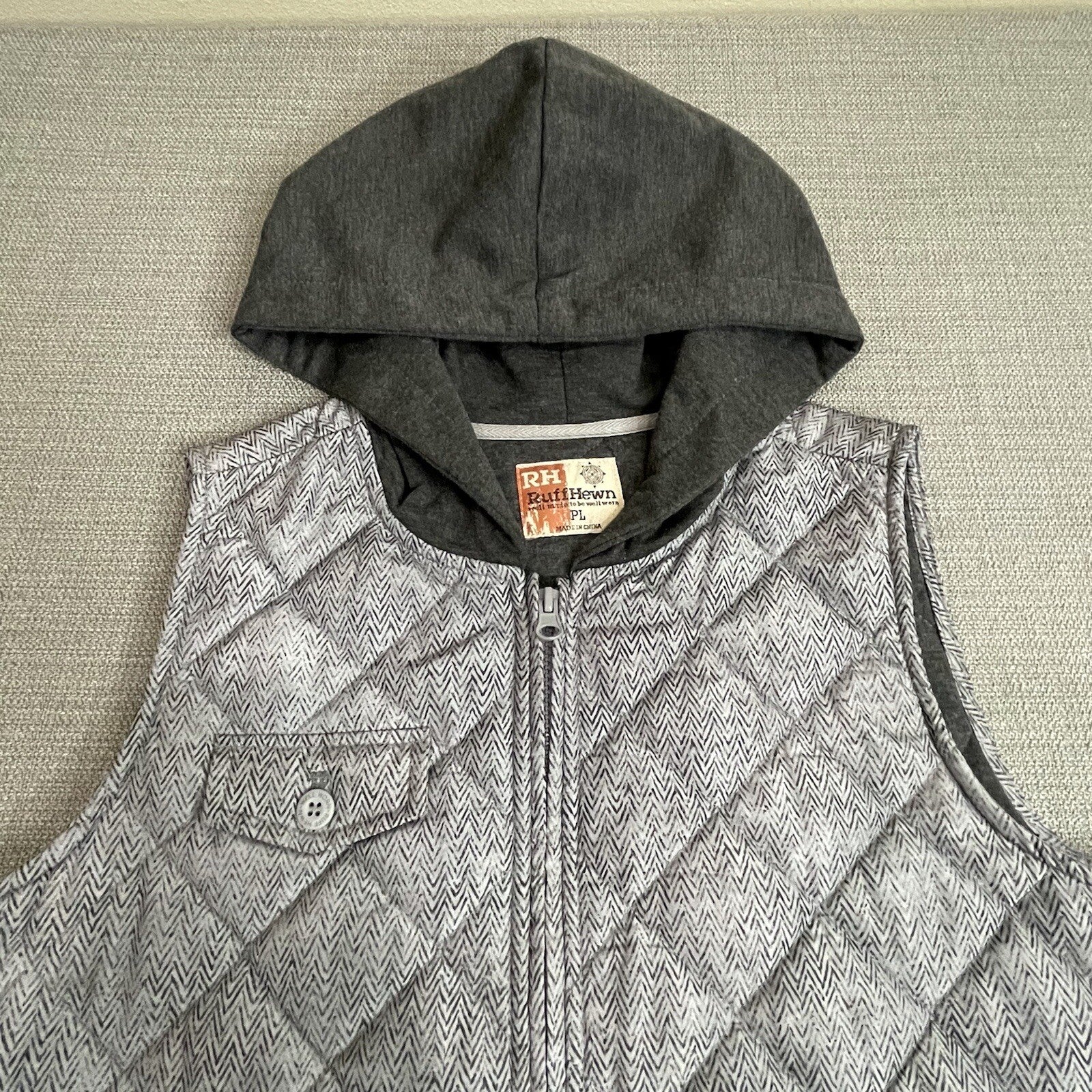 Ruff Hewn Women's Size PL (Petite Large) Quilted Gray Hoodie Vest w/Pockets