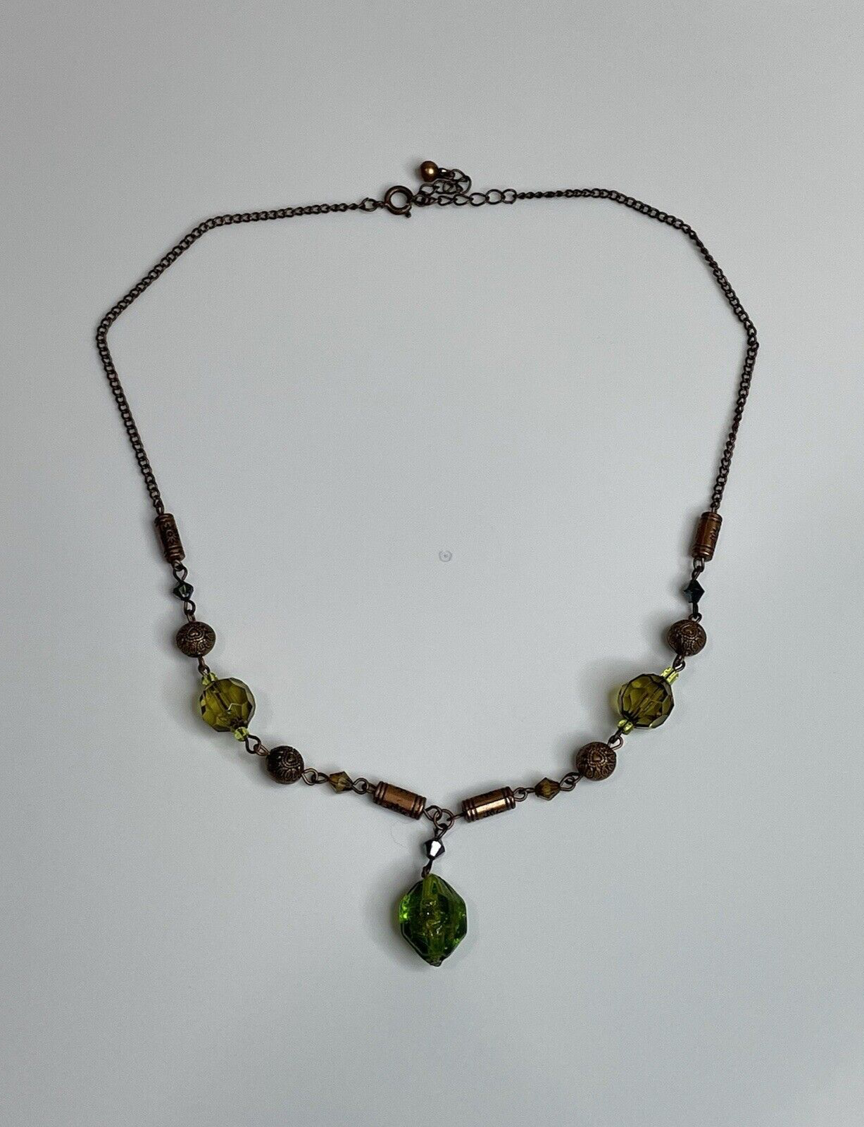 Women's Fashion Jewelry Green Bronze Stone Accent Necklace Bronze Chain