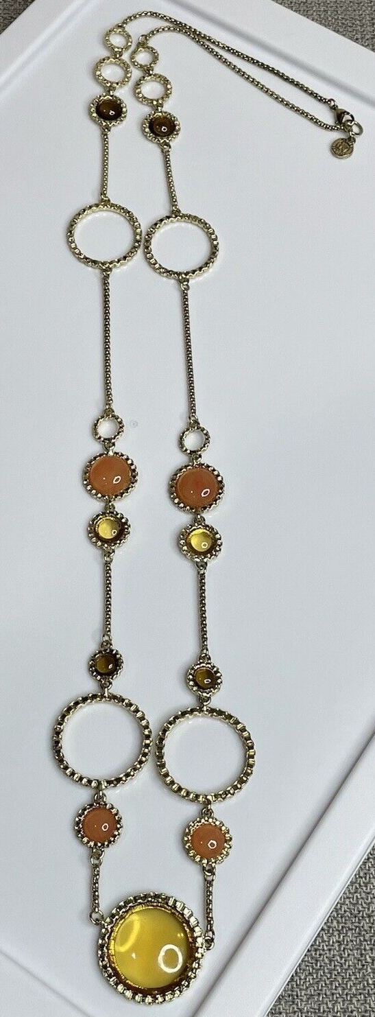 Napier Women's Fashion Jewelry Long Amber Peach Stone Necklace with Gold Chain