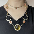 Napier Women's Fashion Jewelry Long Amber Peach Stone Necklace with Gold Chain