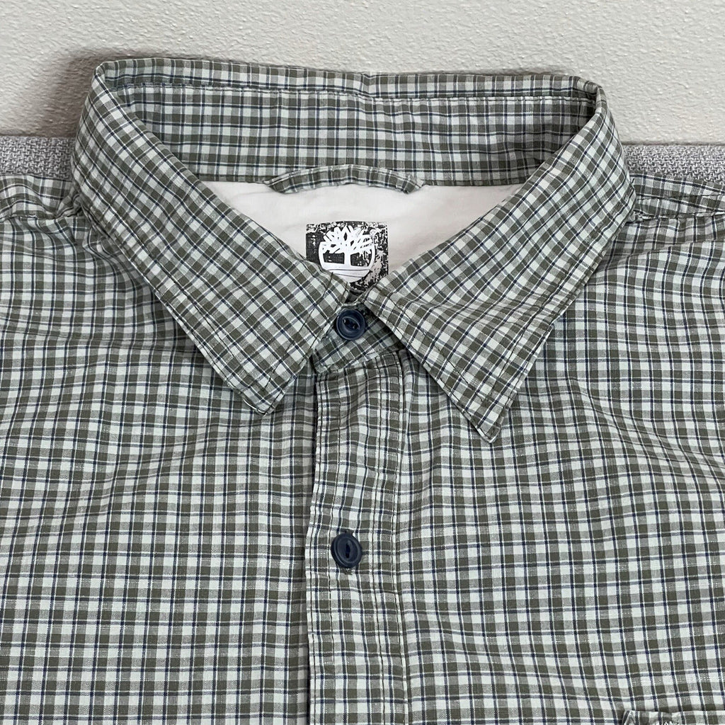 Timberland Men's XXL (2XL) Green Plaid Button Up Dress Shirt with Front Pocket