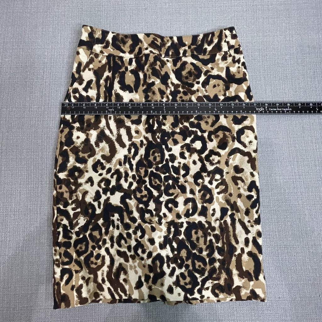 Merona Women Size 2 Brown Animal Print Stretch Knee Length Leopard Pencil Skirt