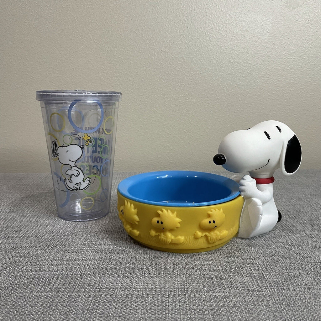 Applause Peanuts Snoopy & Woodstock Travel Drink Cup and Campfire Snack Bowl Set