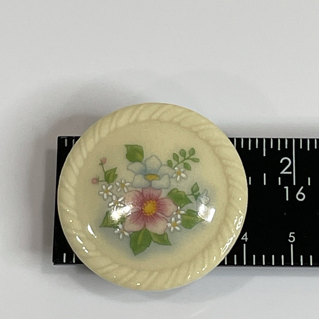 Avon Women's Fashion Jewelry - Pins & Brooches - Round Pink Floral Porcelain