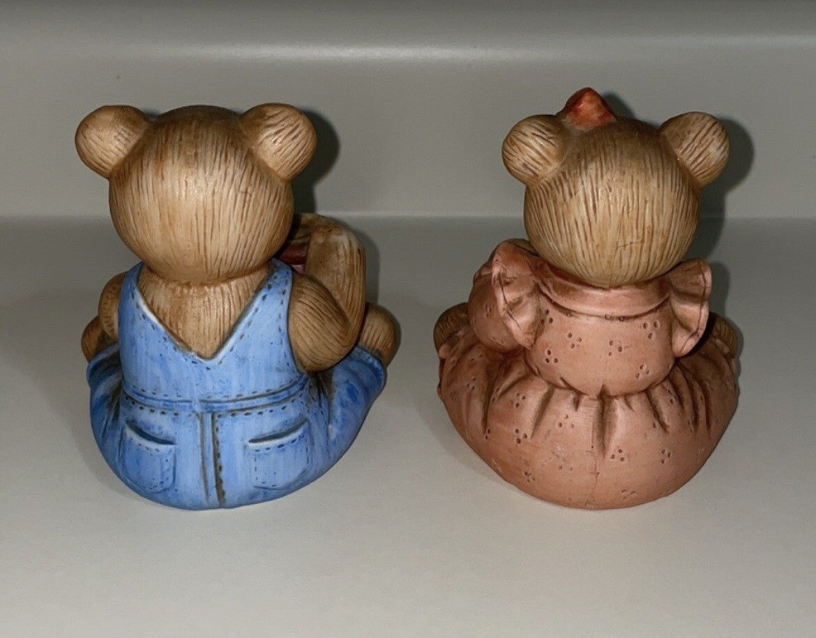 Homco (#1425) Set of 2 Decorative Bear Figurines / Honey & Apples / Fall Decor