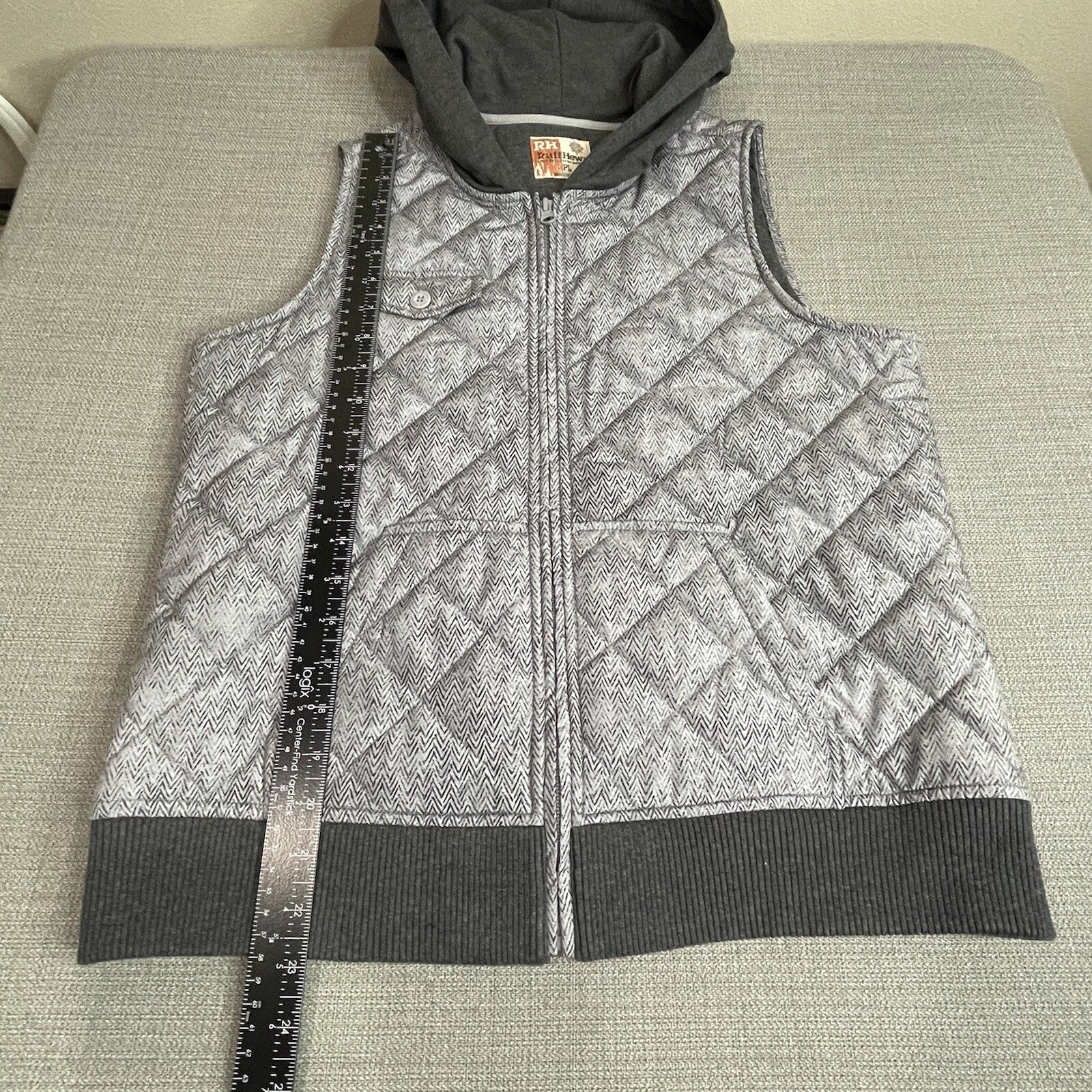 Ruff Hewn Women's Size PL (Petite Large) Quilted Gray Hoodie Vest w/Pockets