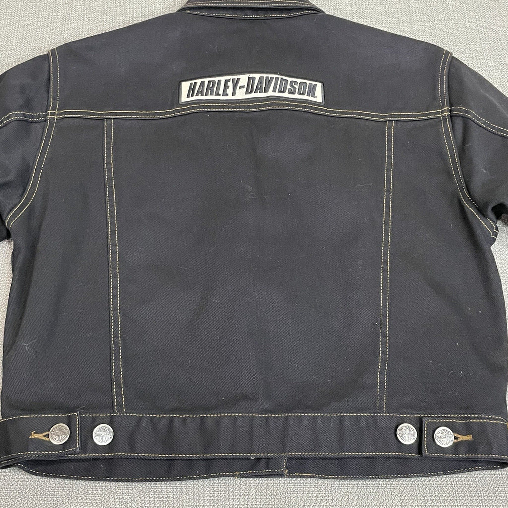 Harley-Davidson Women's Size Small Black Denim Cropped Button Up Jacket