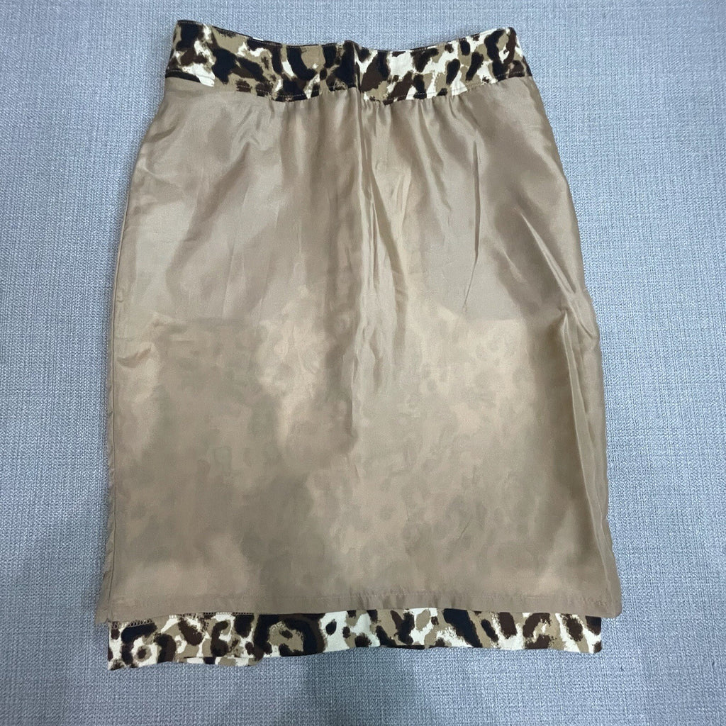 Merona Women Size 2 Brown Animal Print Stretch Knee Length Leopard Pencil Skirt