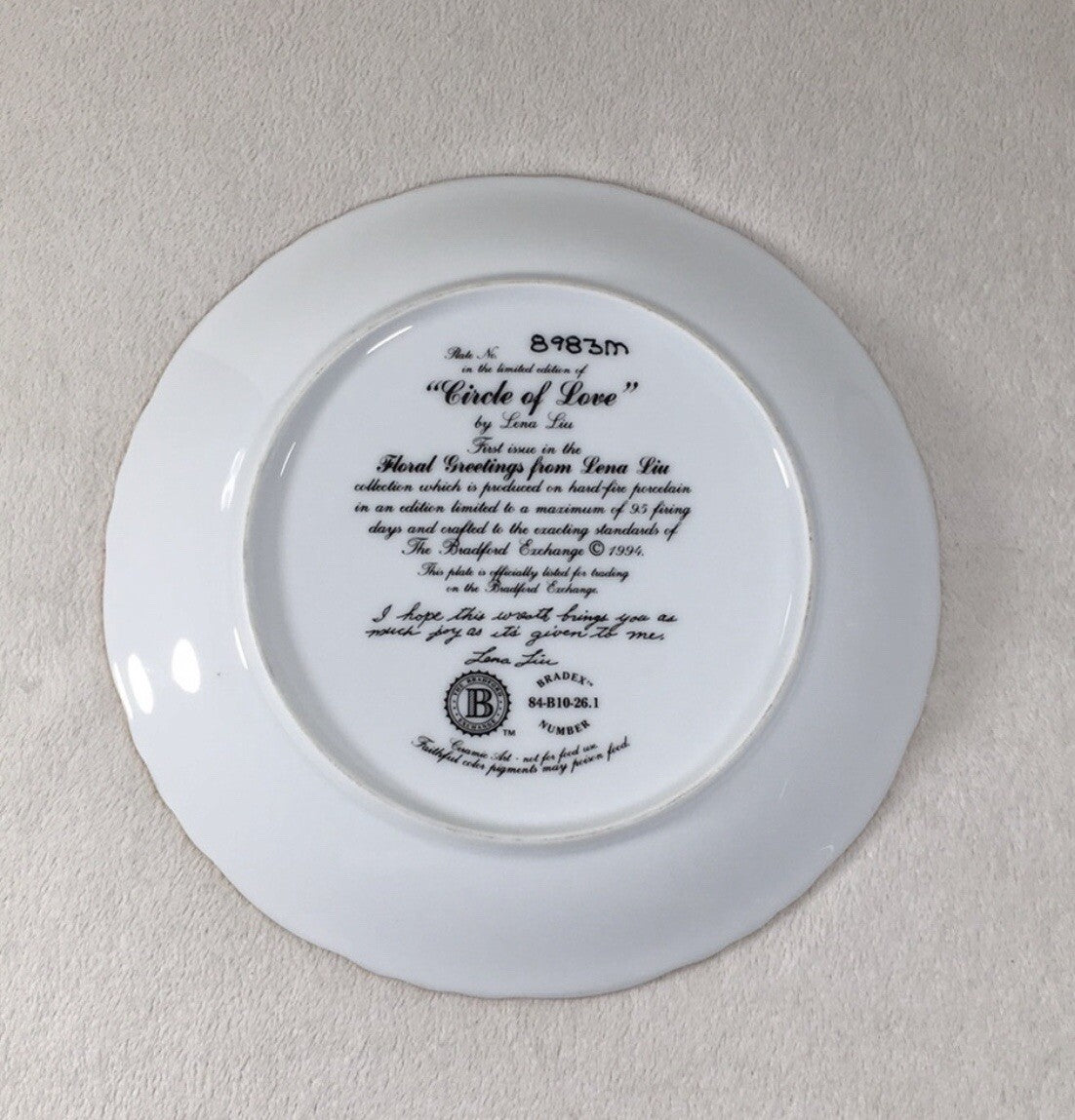 The Bradford Exchange "Circle of Love" Floral Wreath Butterfly Decorative Plate