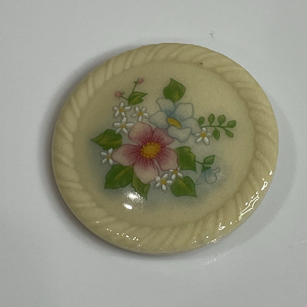Avon Women's Fashion Jewelry - Pins & Brooches - Round Pink Floral Porcelain