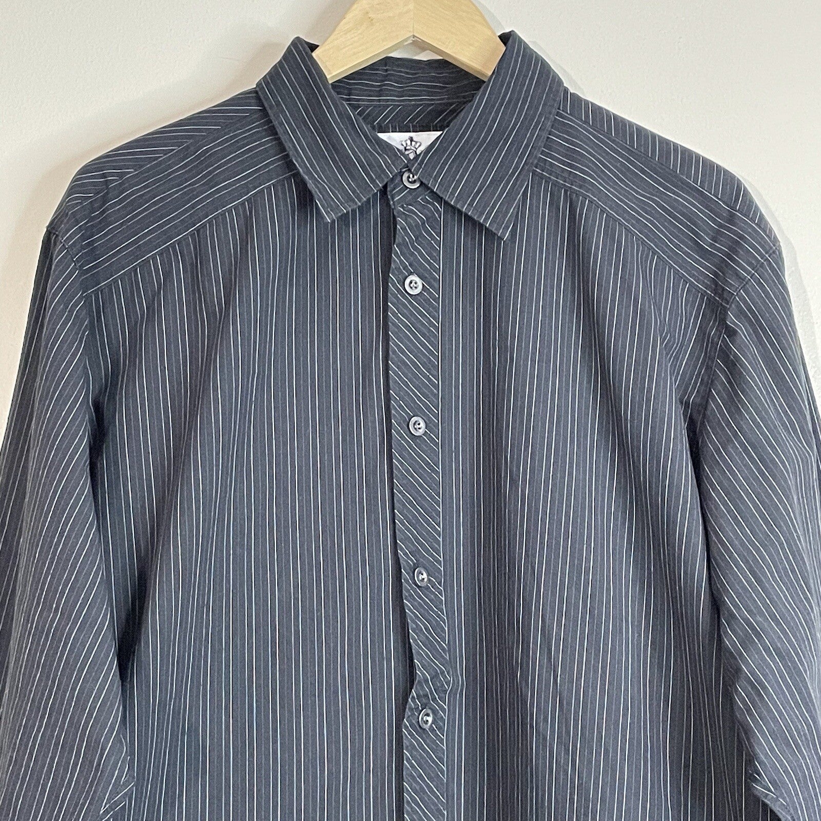 Level Ten Men XXL Black Striped Long Sleeve Button Up Shirt with Back Design 2XL