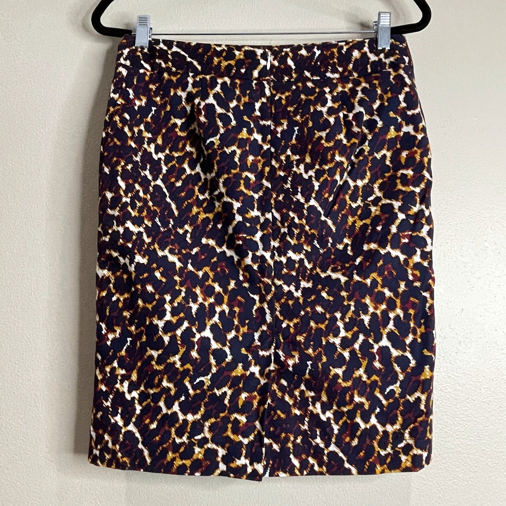 Merona Women Size 4 Navy Gold Animal Print Knee Length Leopard Pencil Skirt