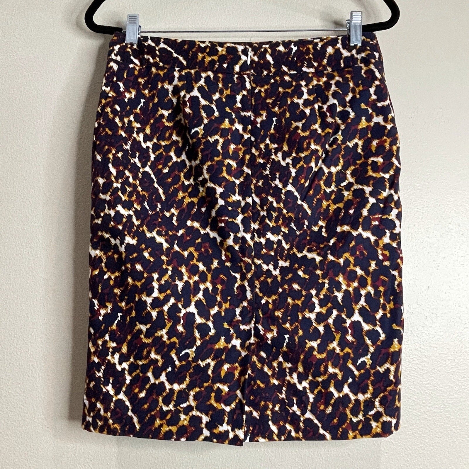 Merona Women Size 4 Navy Gold Animal Print Knee Length Leopard Pencil Skirt