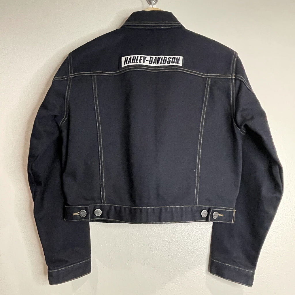 Harley-Davidson Women's Size Small Black Denim Cropped Button Up Jacket