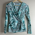 Jennifer Lopez Women’s Size XS Green Animal Print  V-Neck Long Sleeve Top