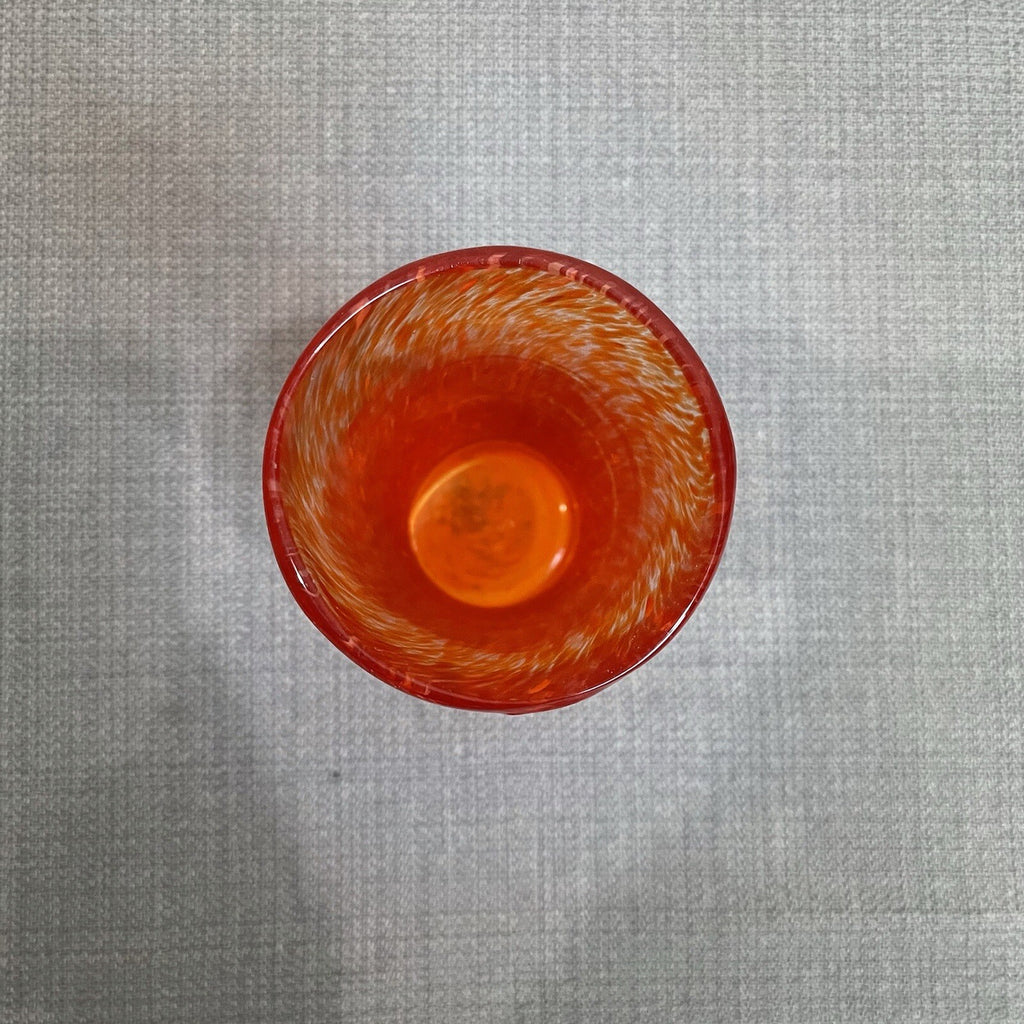 Small Decorative Art Blown Glass Orange Tall Vase Holder Round Base