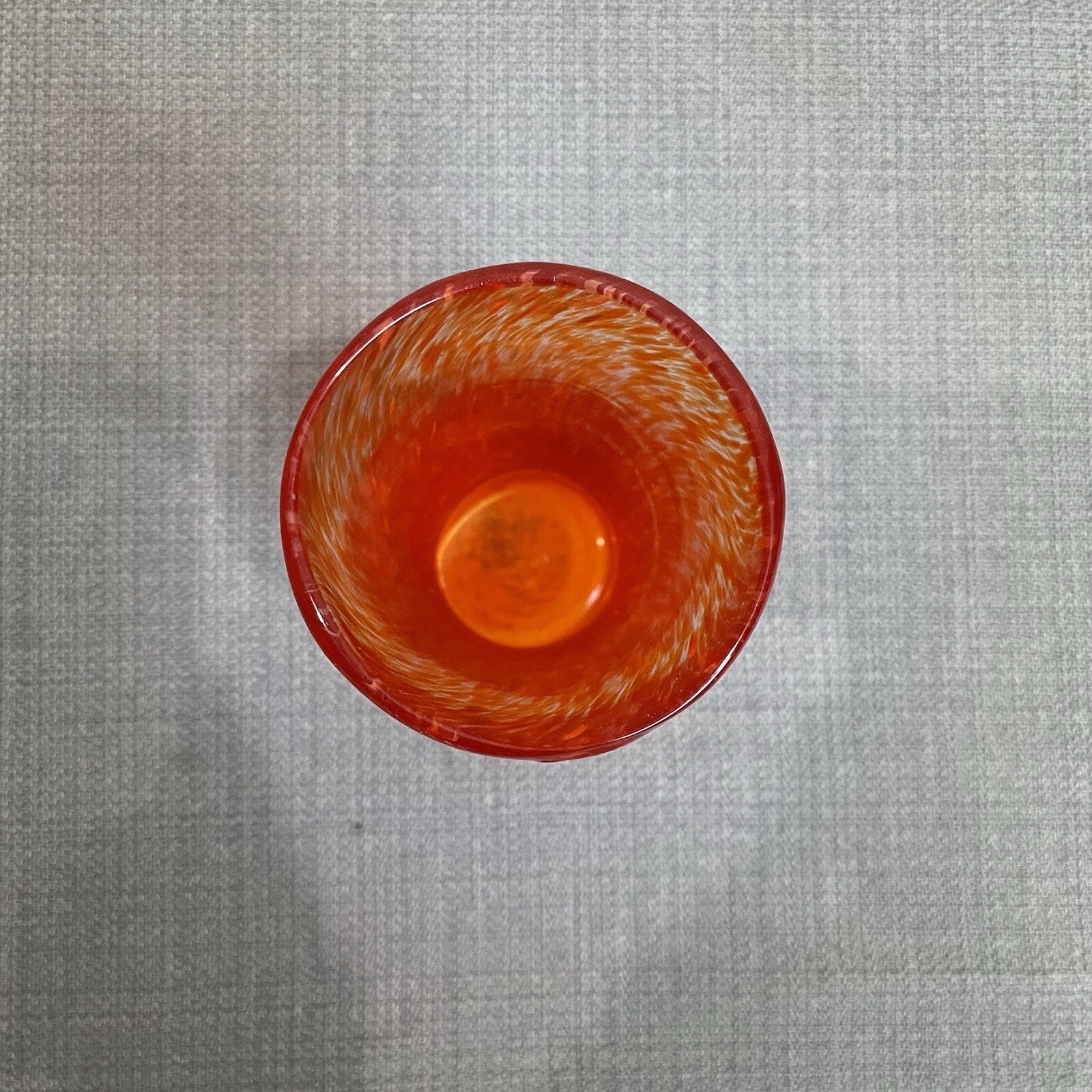 Small Decorative Art Blown Glass Orange Tall Vase Holder Round Base