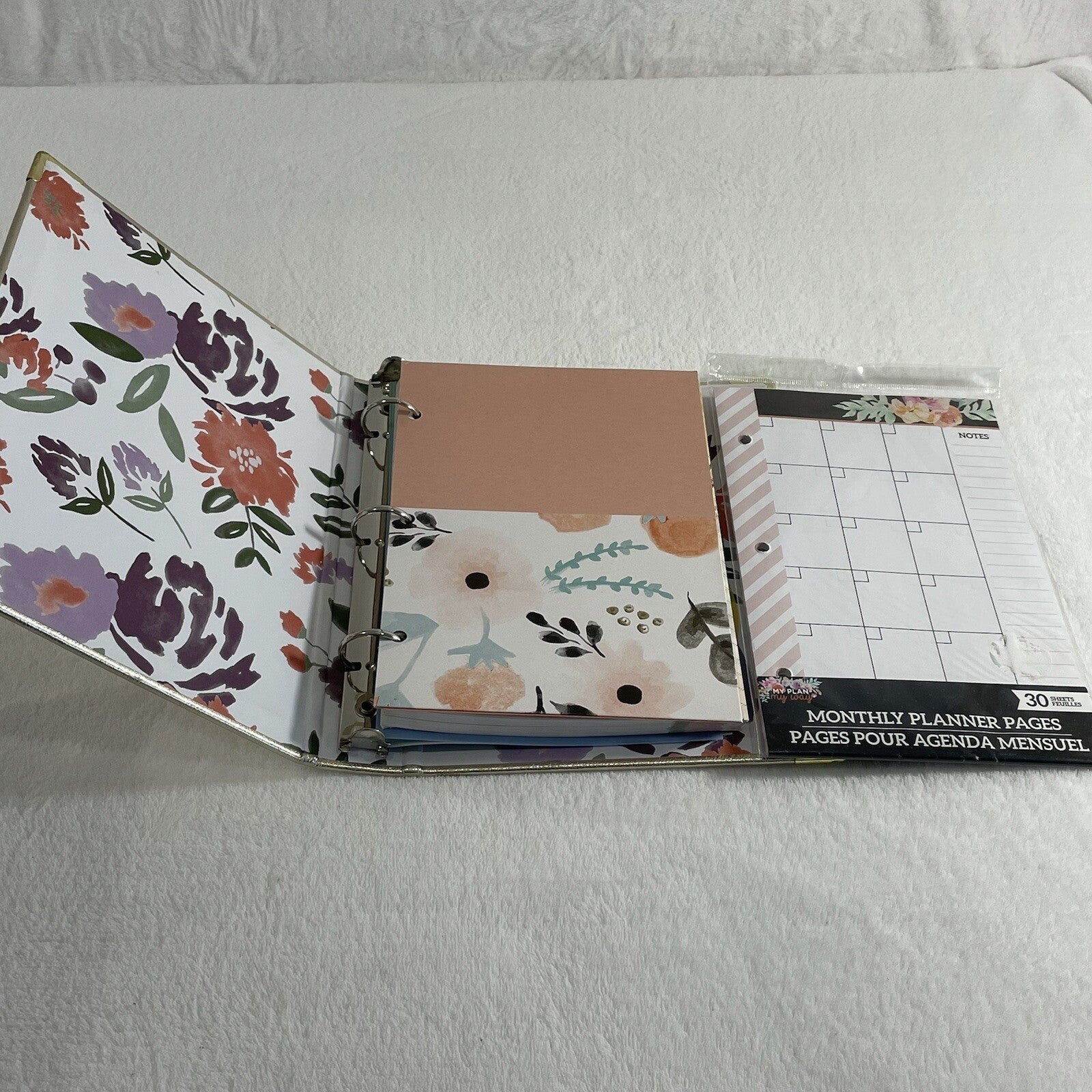 Decorative Fashion "Mini" Gold Floral Themed 3-Ring Planner Binder Bundle Set