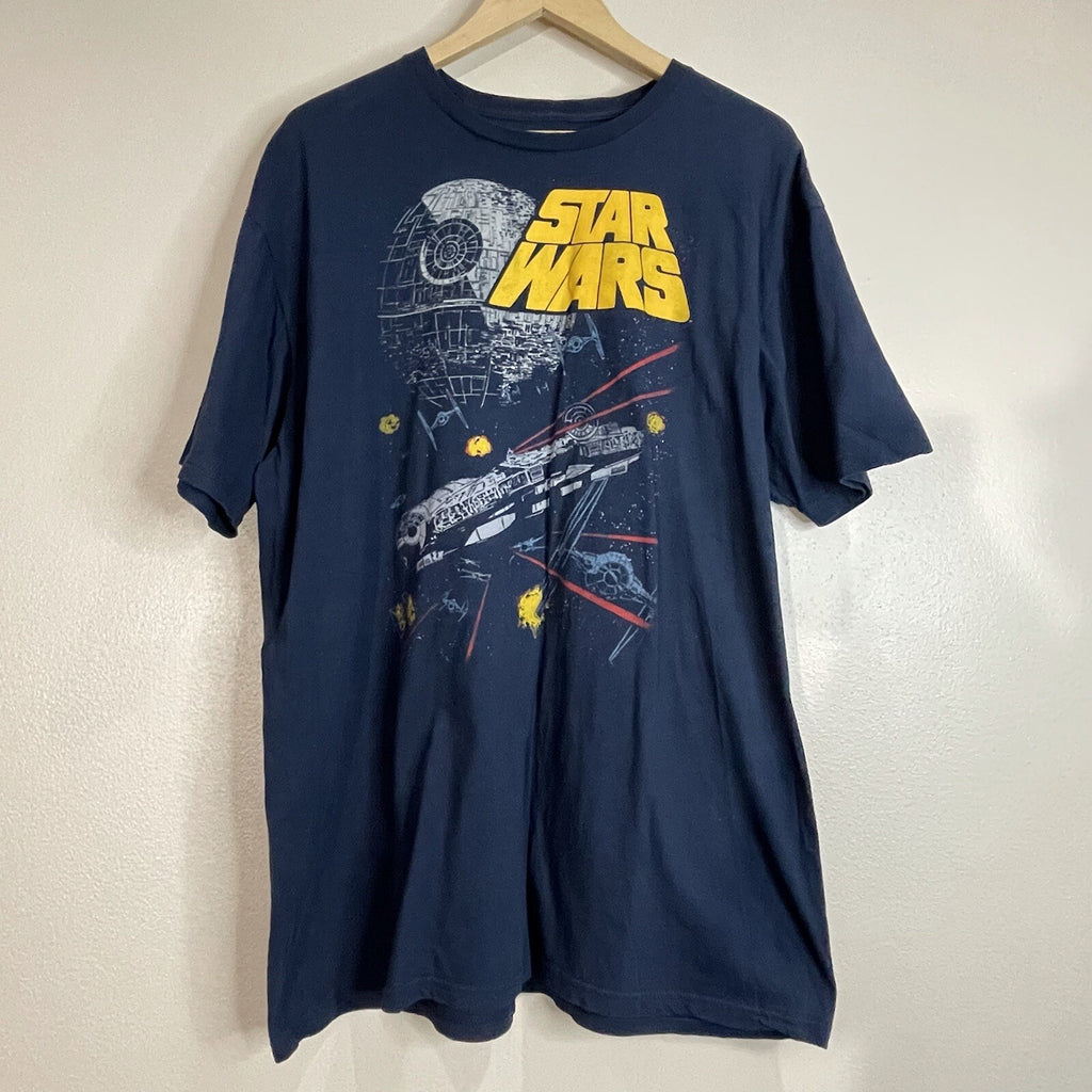 Star Wars Men's Size 2XL Blue Graphic Battle Ship Short Sleeve T-shirt