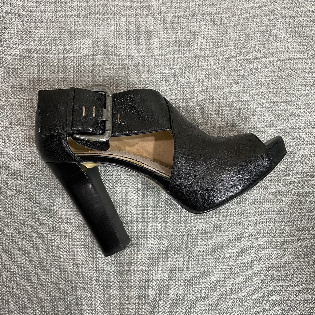 Nine West "NWMega" Women's (Size 6) Black Leather Tall Stack High Heels