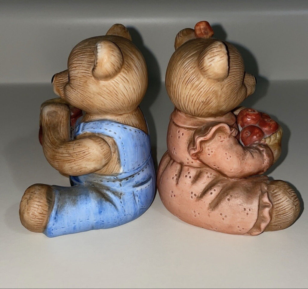 Homco (#1425) Set of 2 Decorative Bear Figurines / Honey & Apples / Fall Decor