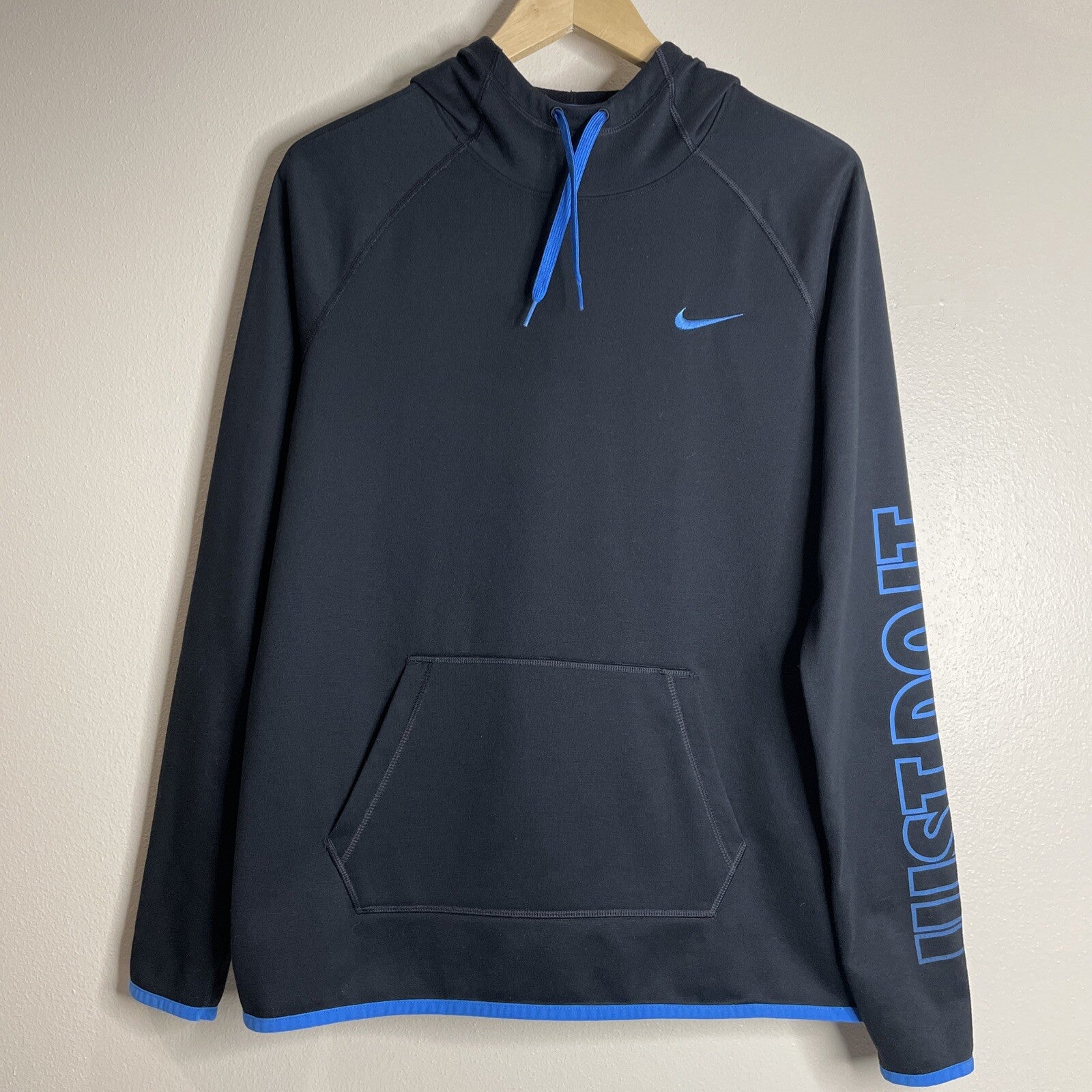 NIKE Women’s Just Do It Black/Blue Hoodie With Embroidered Logo Size Large