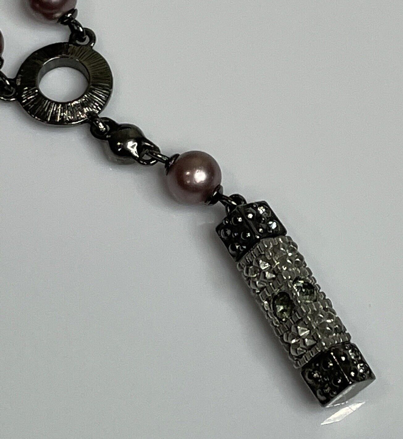 Women's Fashion Jewelry Silver Detailed Long Block Bar Necklace Onyx Color Chain