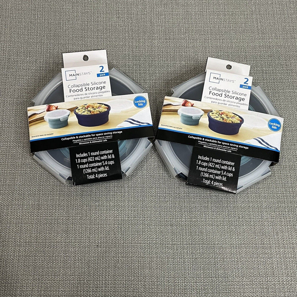 Mainstays 2 PK Blue Collapsible Silicone Round Food Storage Containers Set of 2