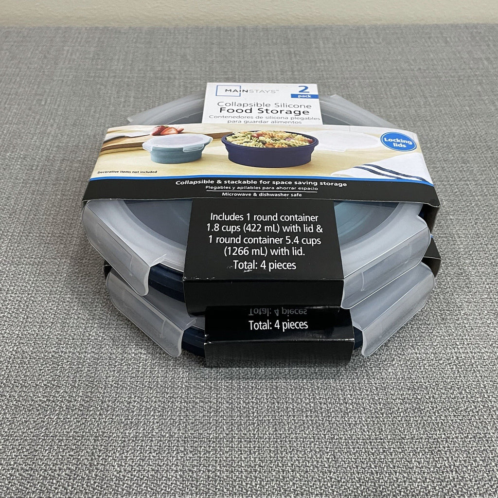 Mainstays 2 PK Blue Collapsible Silicone Round Food Storage Containers Set of 2