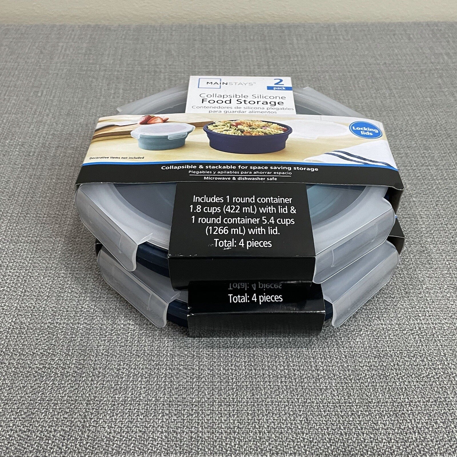 Mainstays 2 PK Blue Collapsible Silicone Round Food Storage Containers Set of 2