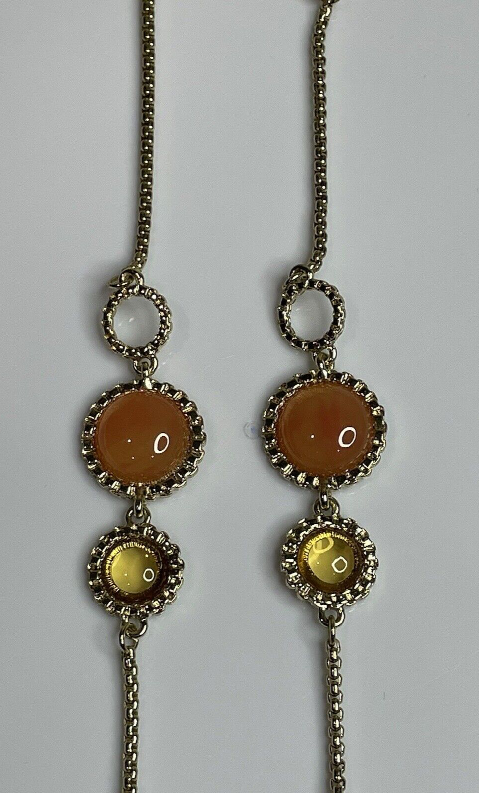 Napier Women's Fashion Jewelry Long Amber Peach Stone Necklace with Gold Chain