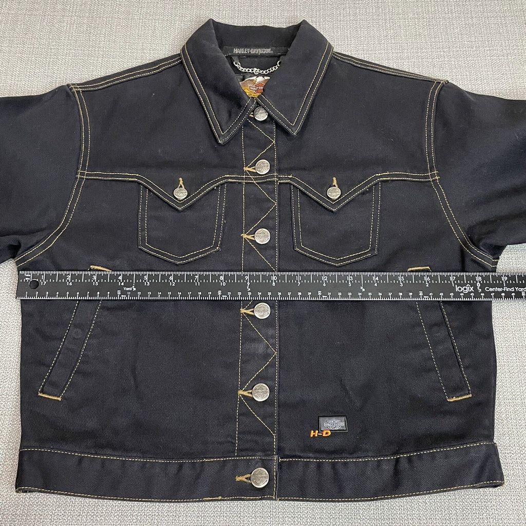 Harley-Davidson Women's Size Small Black Denim Cropped Button Up Jacket