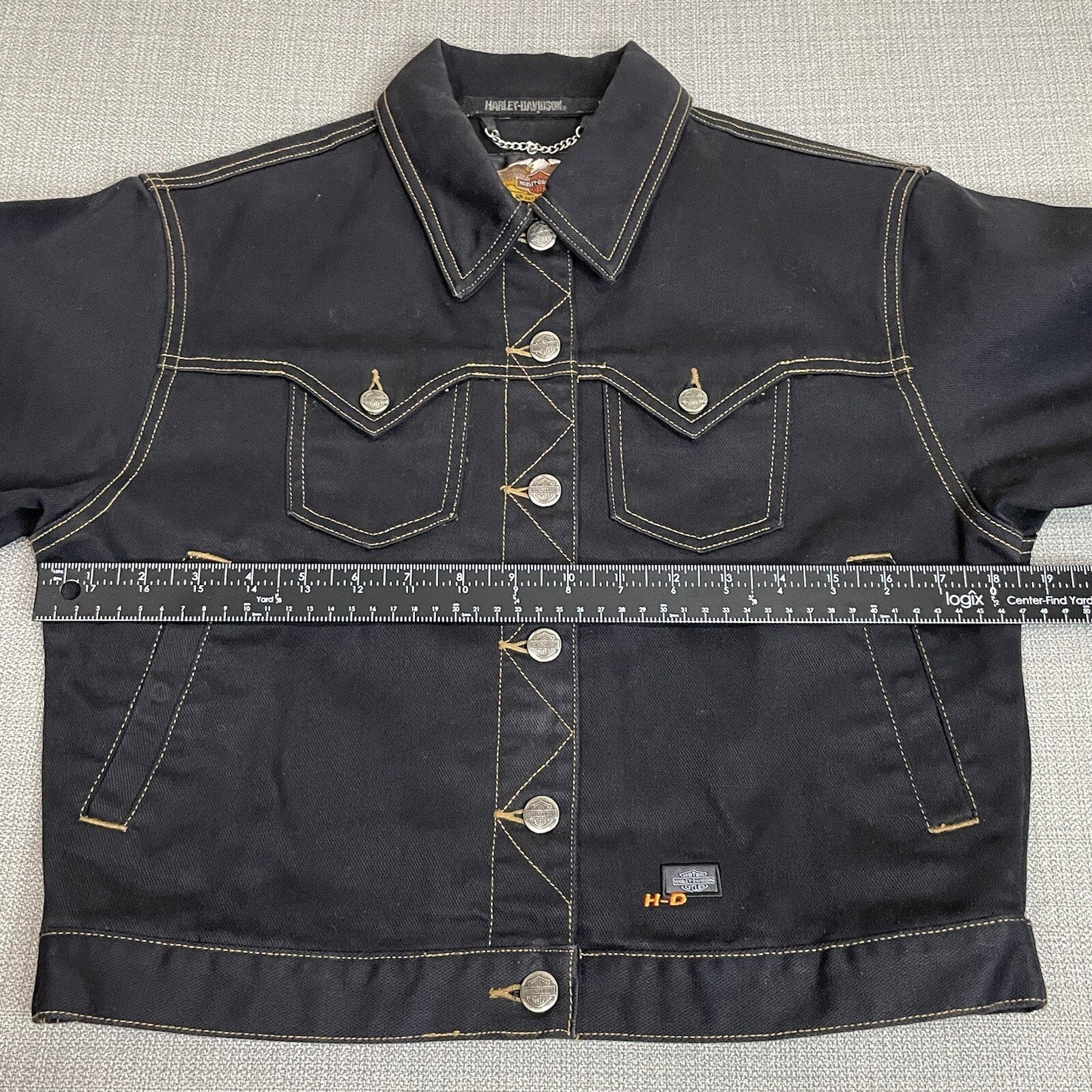Harley-Davidson Women's Size Small Black Denim Cropped Button Up Jacket
