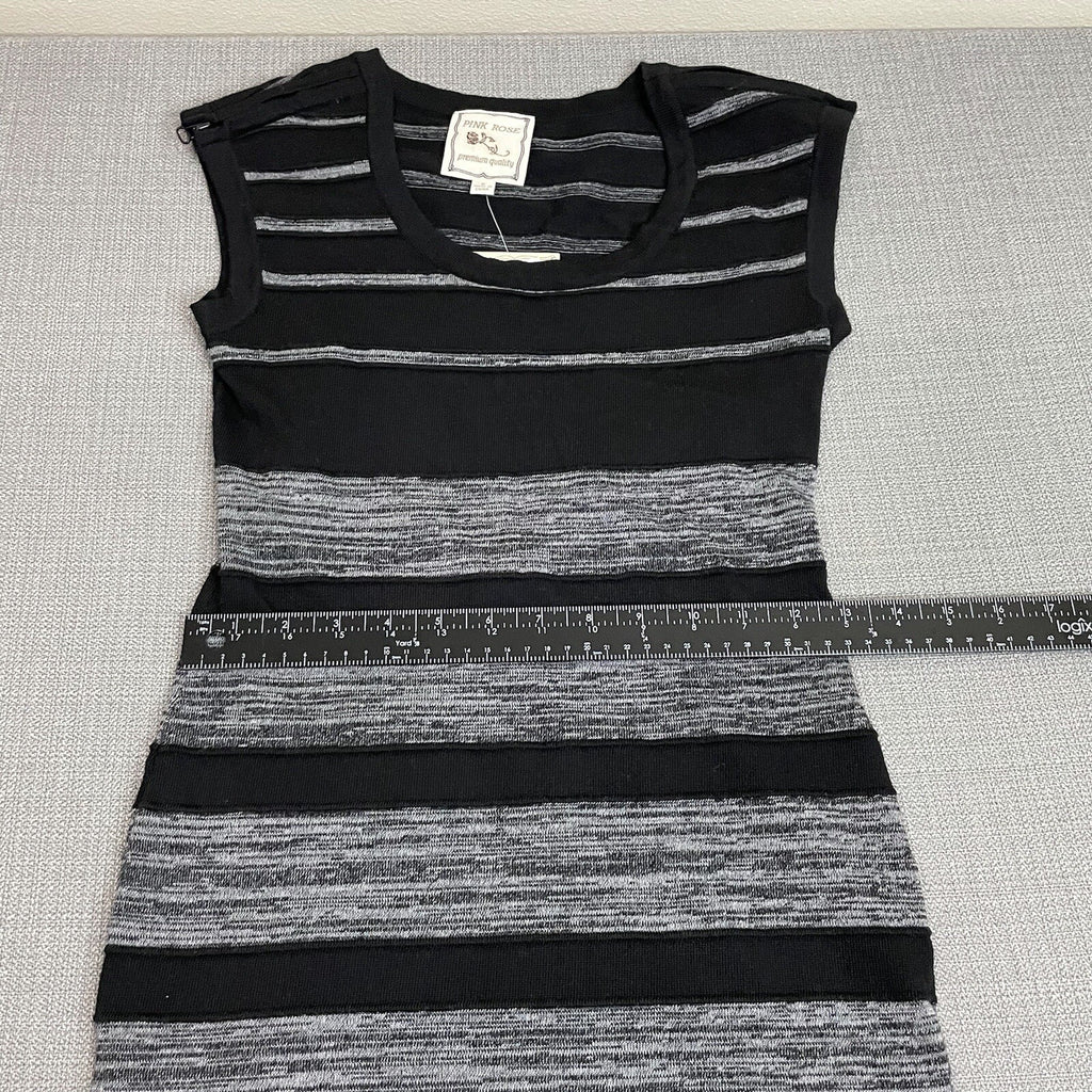 NWT Pink Rose Women's Size Small Black Gray Striped Sleeveless Mini Dress