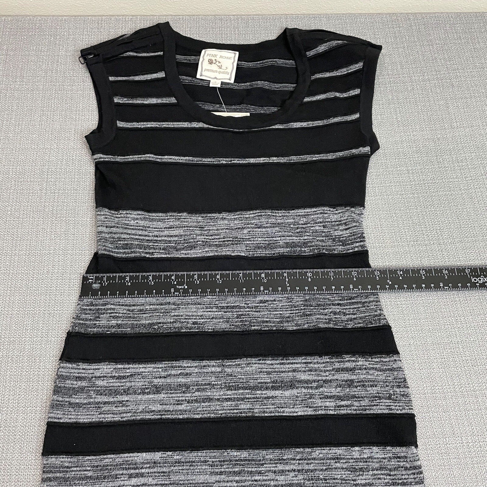 NWT Pink Rose Women's Size Small Black Gray Striped Sleeveless Mini Dress
