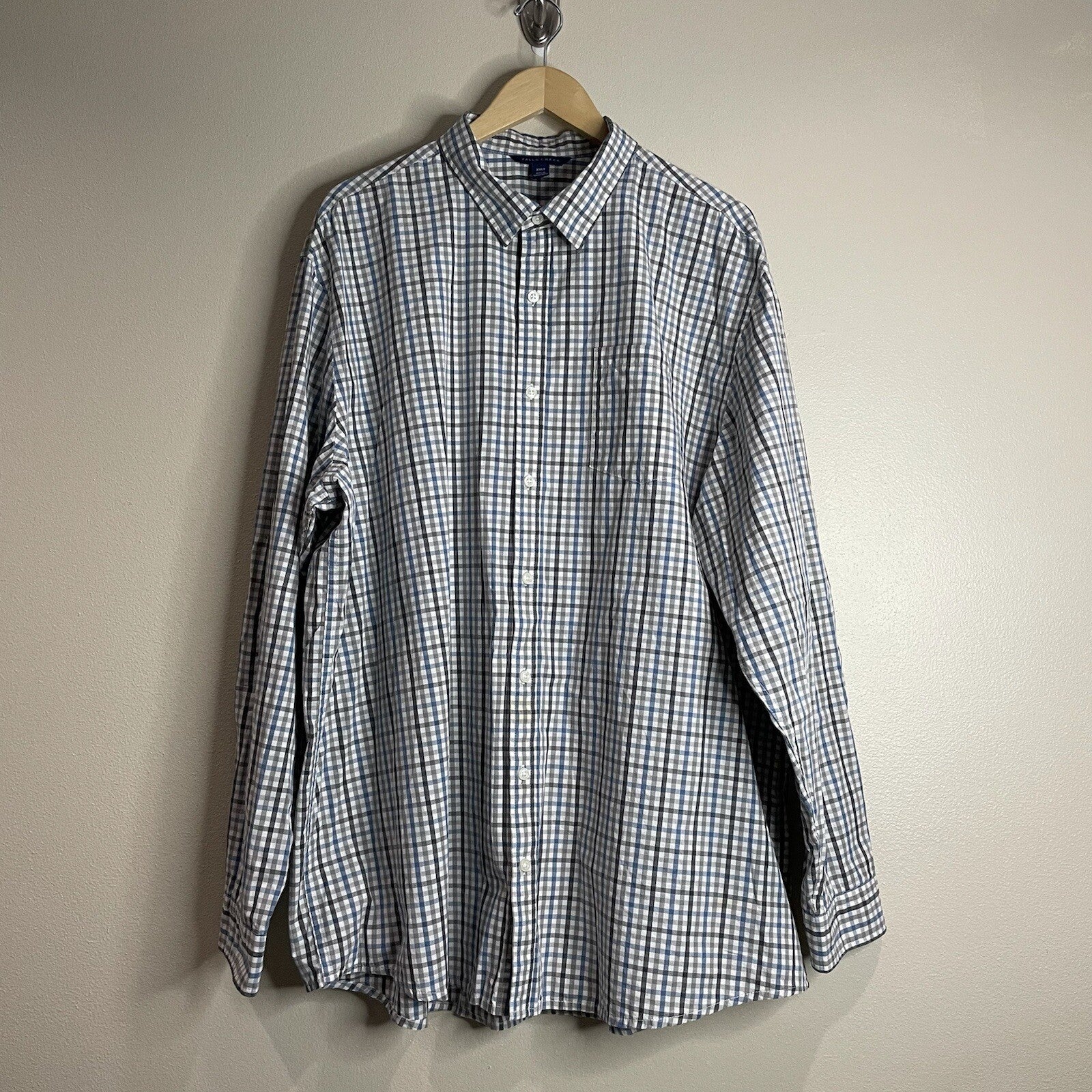 Falls Creek Mens XXLT (2X Large Tall) Gray Plaid Long Sleeve Button Up Shirt