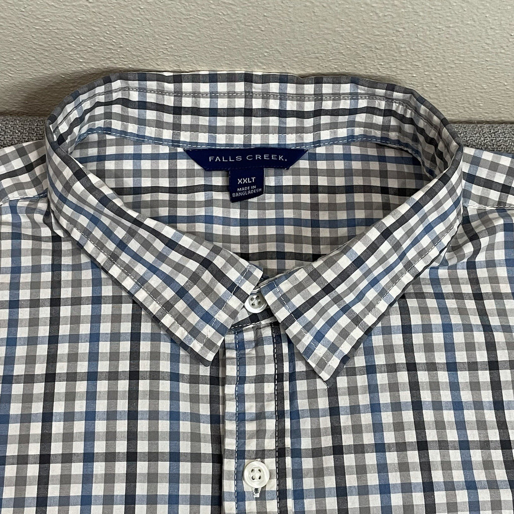 Falls Creek Mens XXLT (2X Large Tall) Gray Plaid Long Sleeve Button Up Shirt