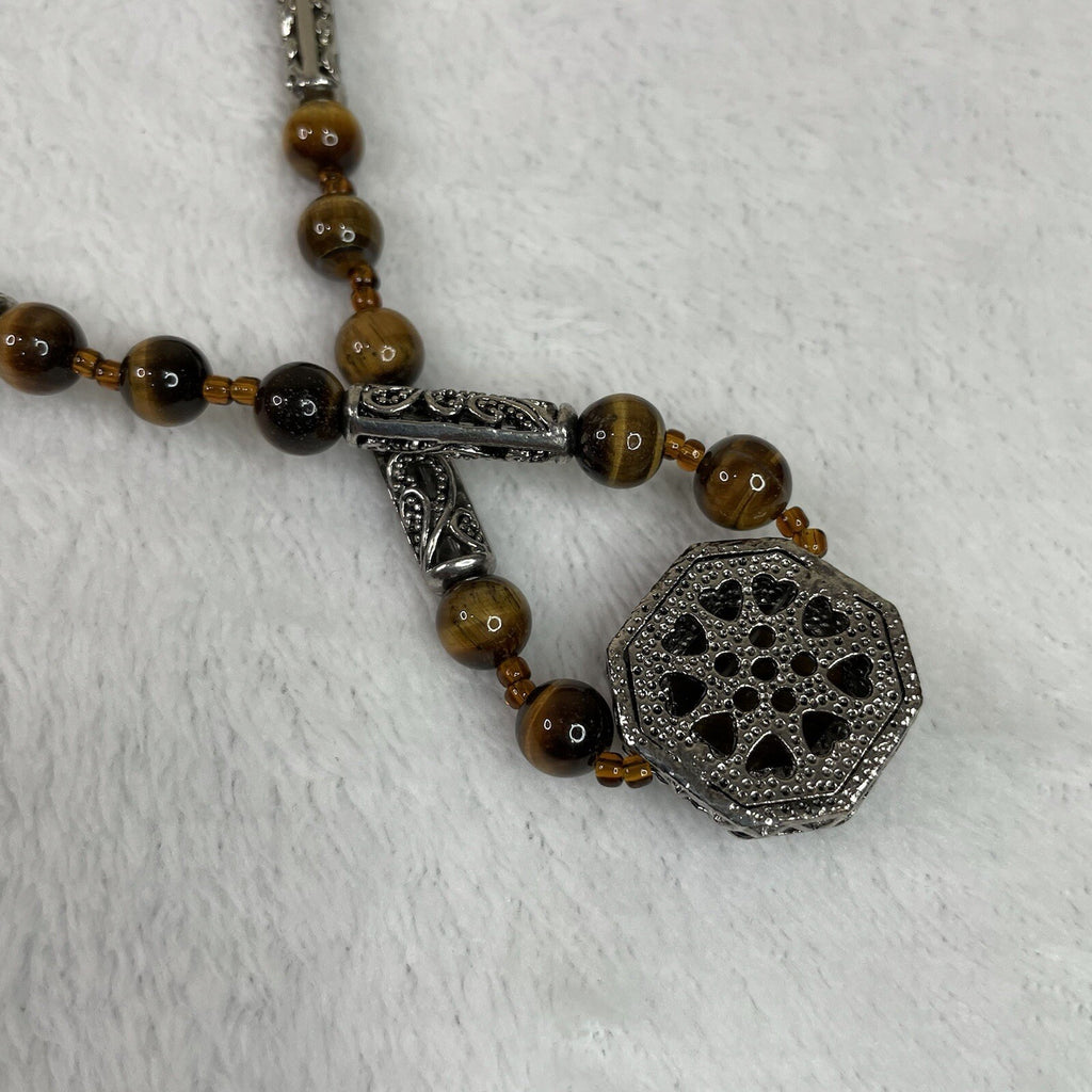 Women’s Fashion Jewelry Brown Beaded Gemstone Necklace w/Matching Earrings