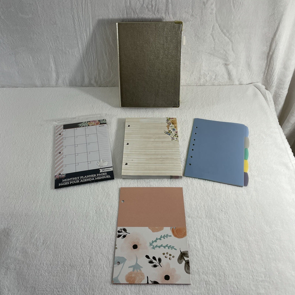 Decorative Fashion "Mini" Gold Floral Themed 3-Ring Planner Binder Bundle Set