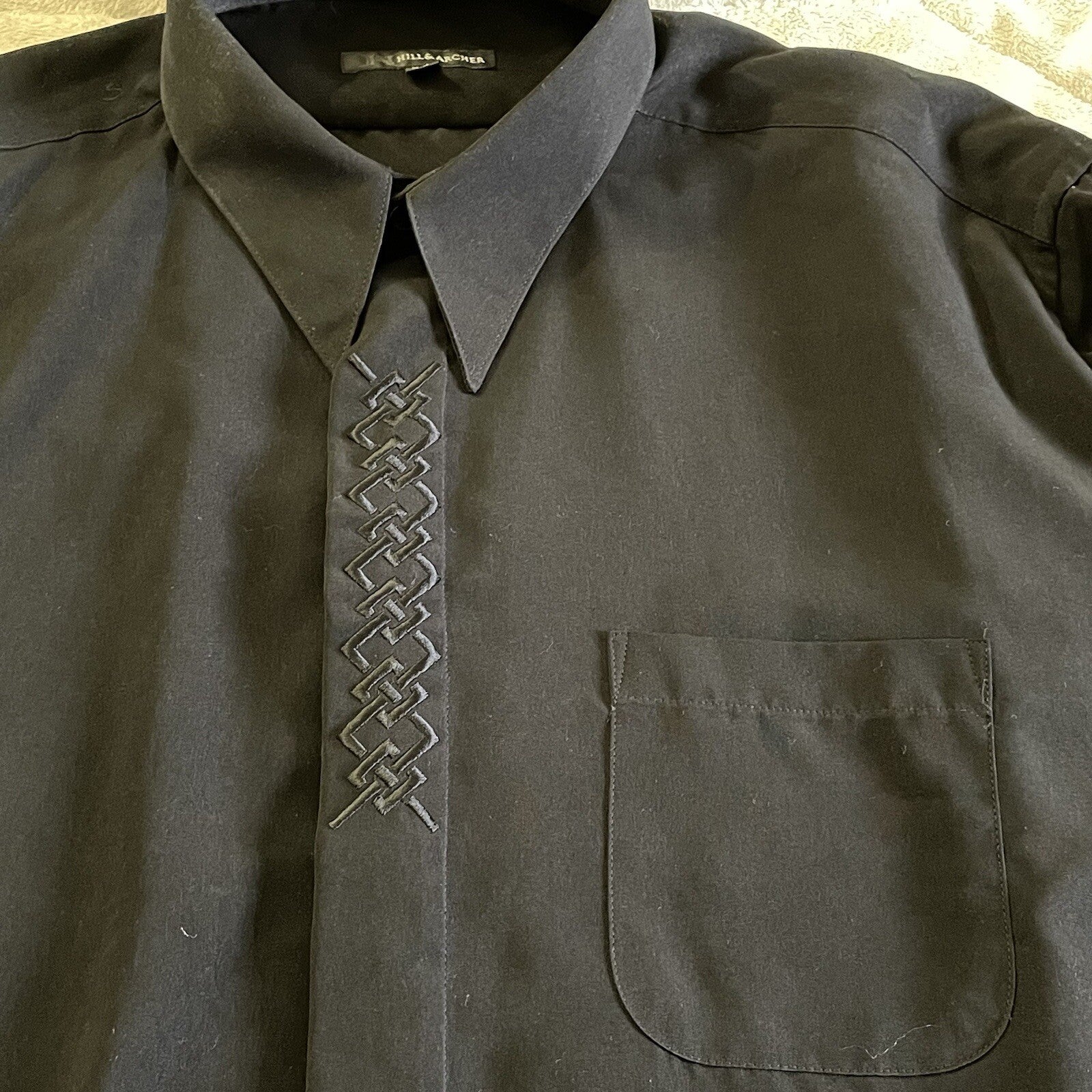 Hill & Archer Men's XL Black Long Sleeve Button Up Shirt with Embroidered Design