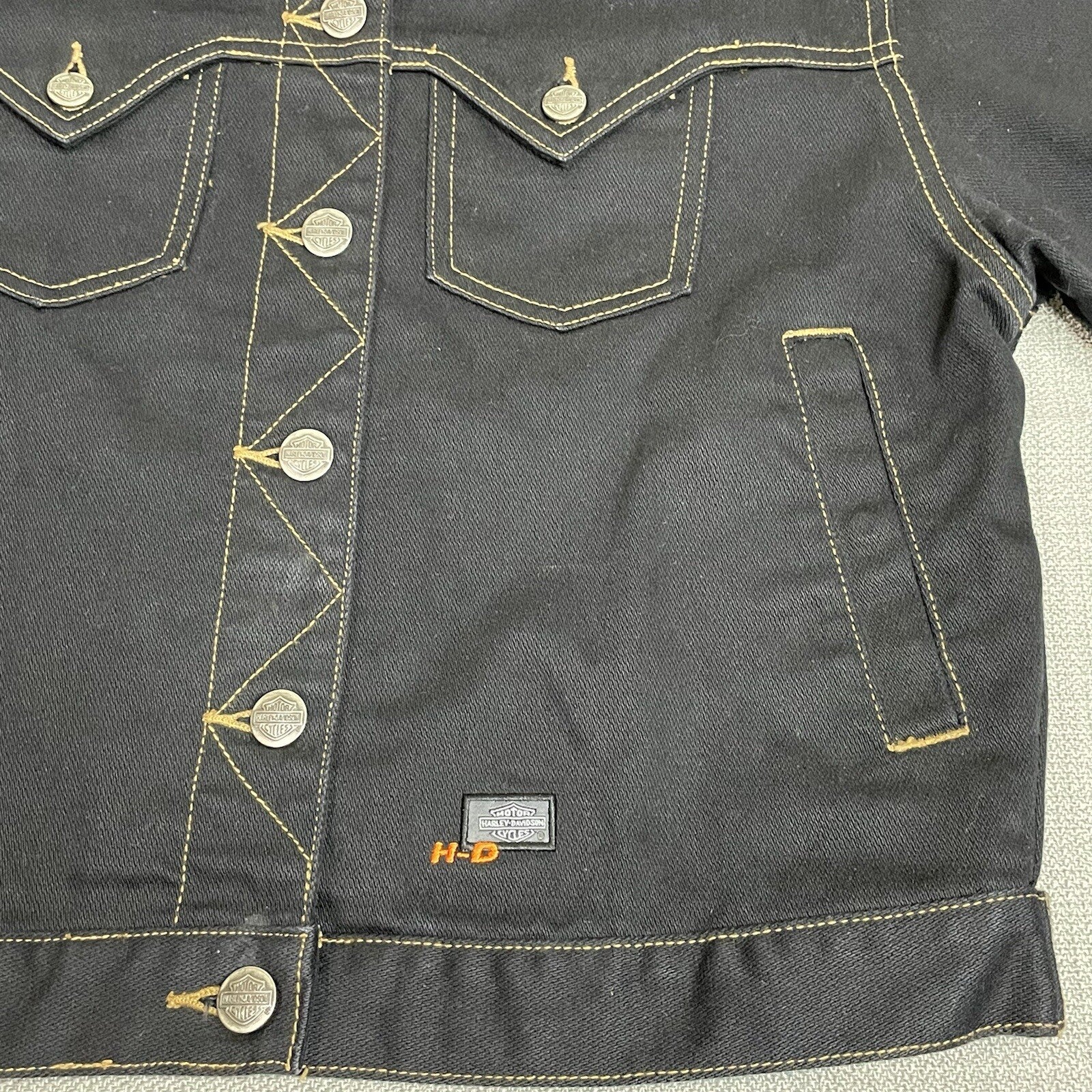 Harley-Davidson Women's Size Small Black Denim Cropped Button Up Jacket