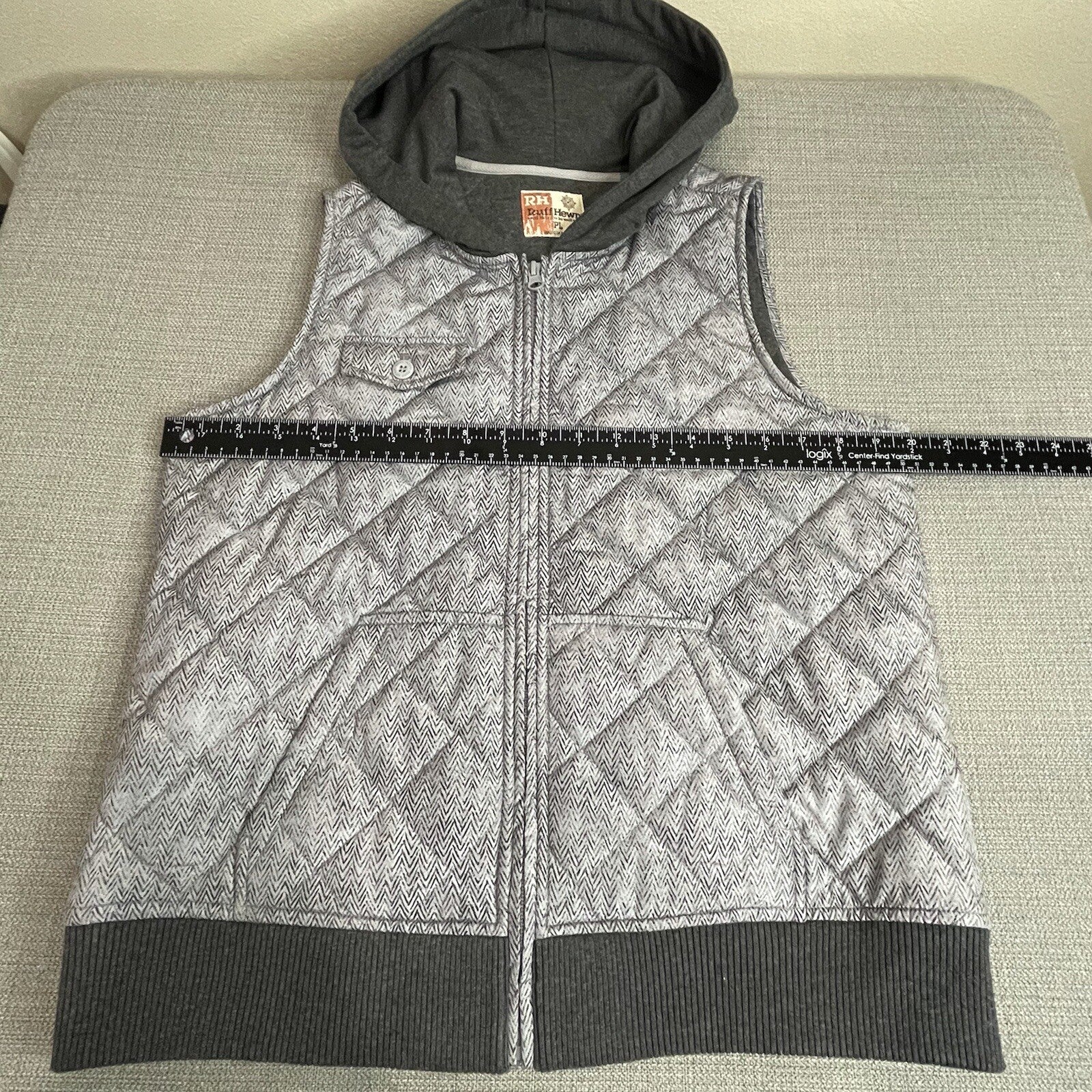 Ruff Hewn Women's Size PL (Petite Large) Quilted Gray Hoodie Vest w/Pockets