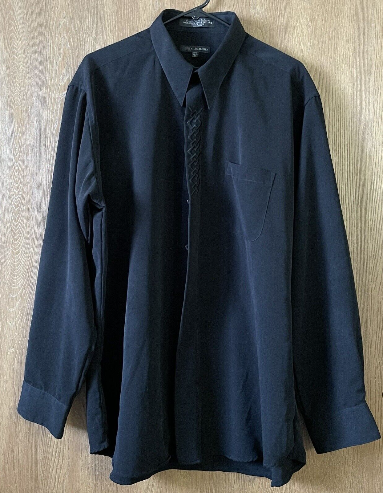 Hill & Archer Men's XL Black Long Sleeve Button Up Shirt with Embroidered Design