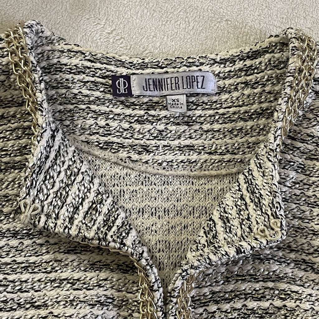 Jennifer Lopez Women’s Size XS Ivory Knit Sweater/Jacket with Chain Link Detail