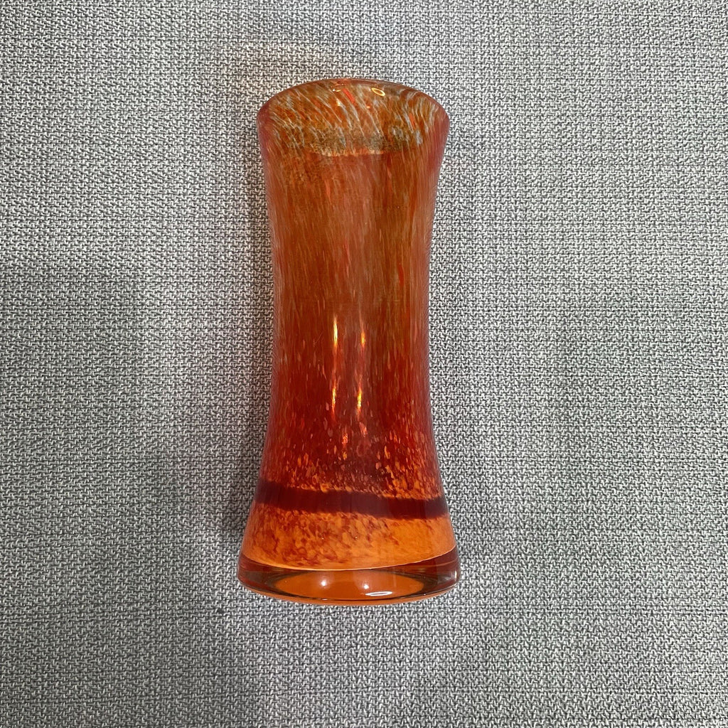 Small Decorative Art Blown Glass Orange Tall Vase Holder Round Base