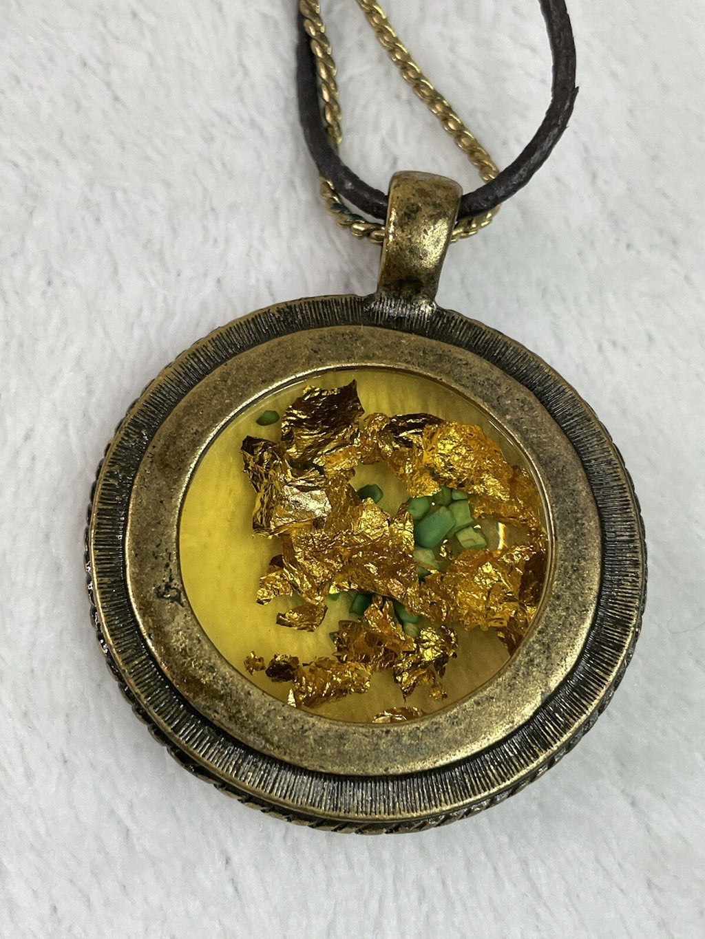Laura Ashley Women's Fashion Jewelry Turquoise & Gold Flakes Medallion Necklace