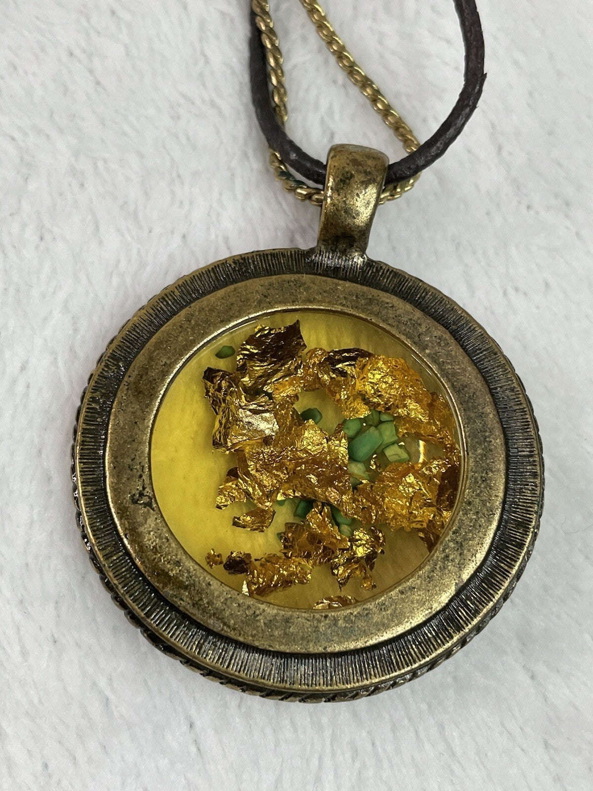 Laura Ashley Women's Fashion Jewelry Turquoise & Gold Flakes Medallion Necklace