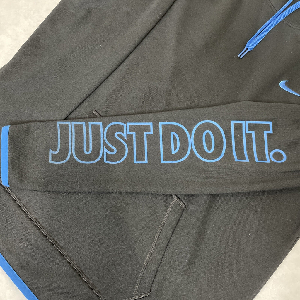 NIKE Women’s Just Do It Black/Blue Hoodie With Embroidered Logo Size Large
